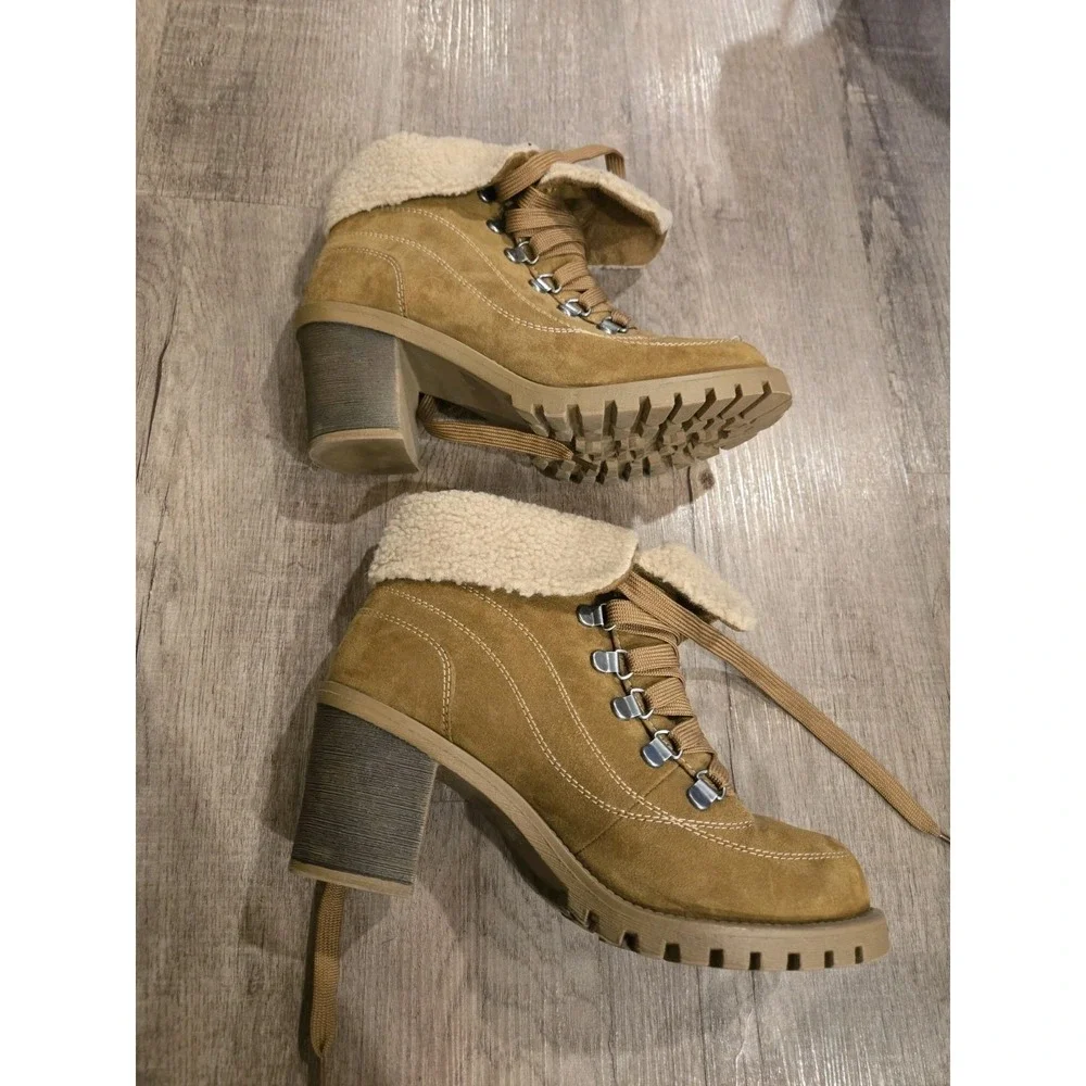 Jelly Pop Tan Fur Lined Women's‎ Size 8 Suede Boots Block Heel